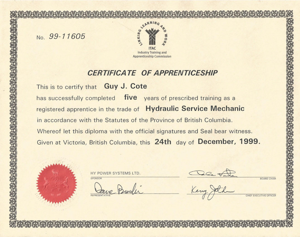 Hydraulic Trade Certificate